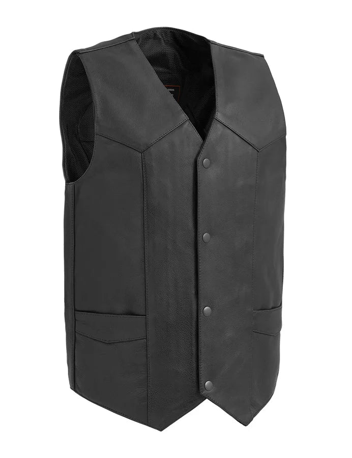 Black leather vest on a white background